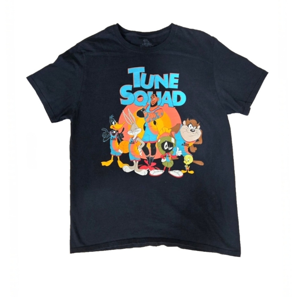 Space Jam Tune Squad T-Shirt Men's Large LeBron Looney Tunes Black Short Sleeve